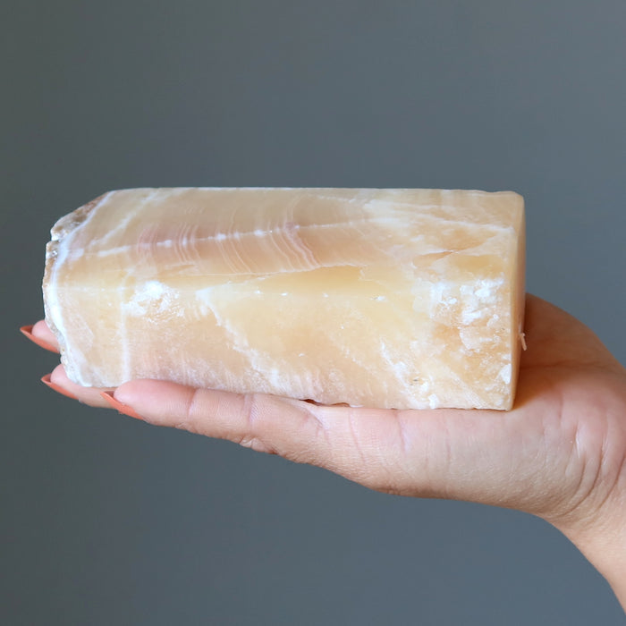 Golden Calcite Display Sculpture Big Happy Stone 5 Inch