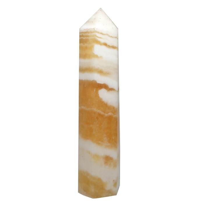 Marble-patterned calcite wand on a white background