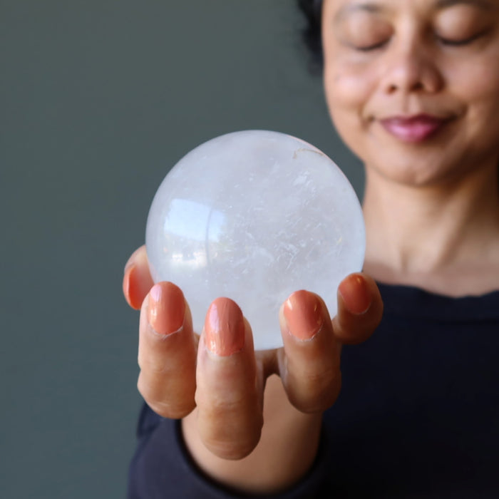 White Calcite Sphere Optical Oracle Crystal Ball