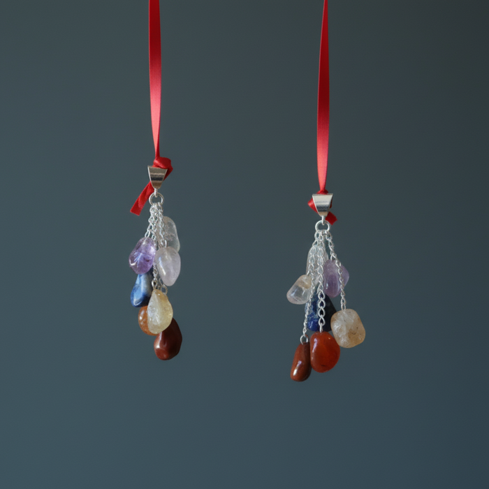 Chakra Pendant 7 Rainbow Stones Dangling Silver