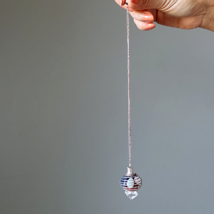 Chakra Pendulum Tumbled Stones & Quartz Pyramid Cage