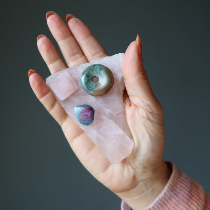 Heart Chakra Plate Healing Love Rose Quartz Tourmaline Jasper