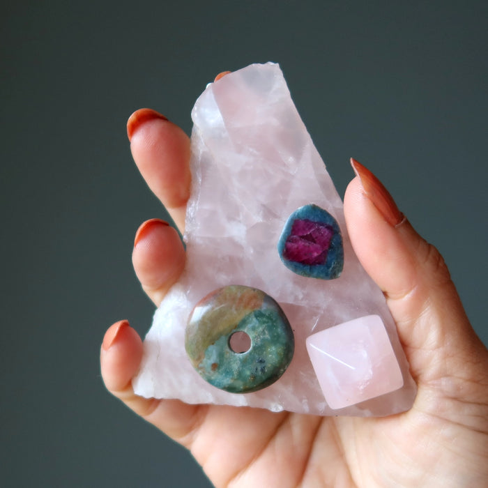 Heart Chakra Plate Healing Love Rose Quartz Tourmaline Jasper