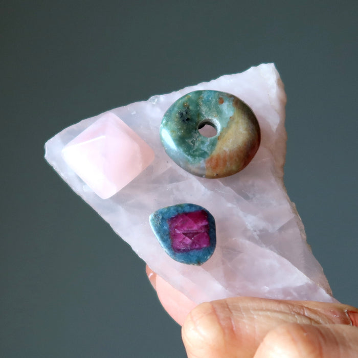 Heart Chakra Plate Healing Love Rose Quartz Tourmaline Jasper