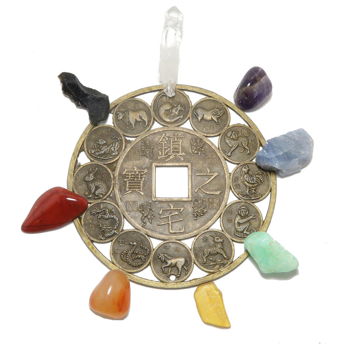 Chakra Set Zodiac Grid Crystals 12 Animal Plate & 7 Healing Stones
