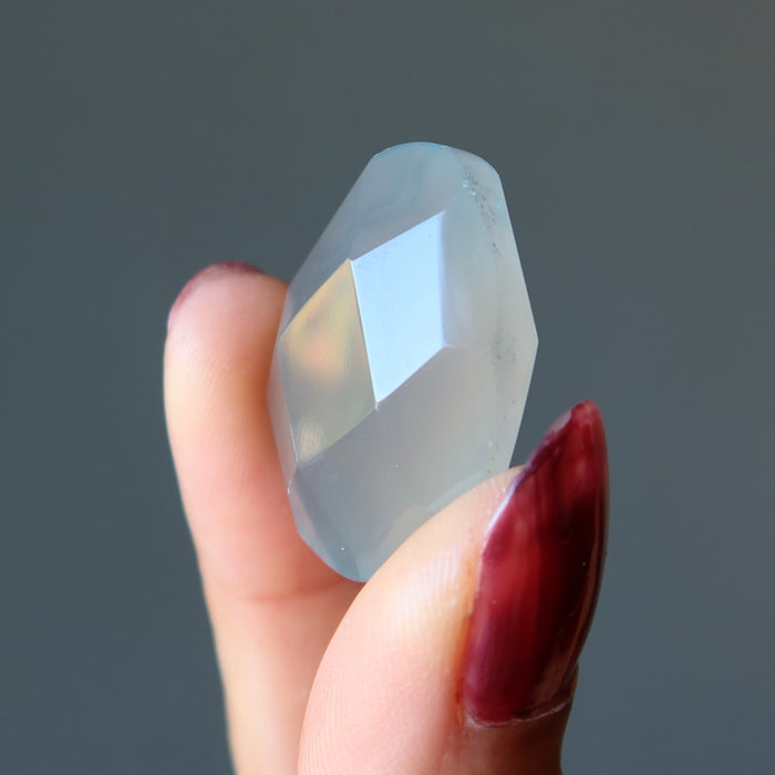 Chalcedony Grid Crystal Faceted Pear Layout Gem