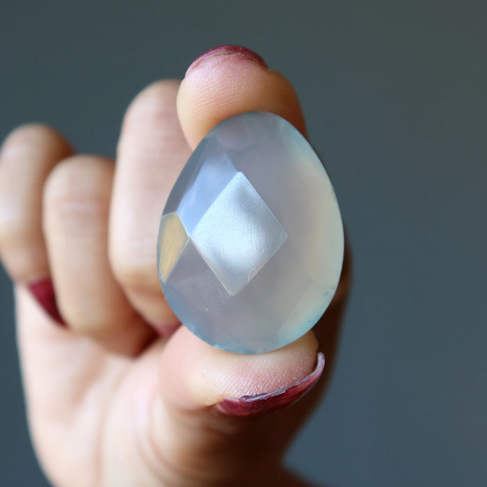 Chalcedony Grid Crystal Faceted Pear Layout Gem