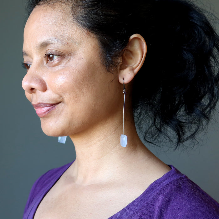 Chalcedony Earrings Divine Waves Blue Faceted Gemstone