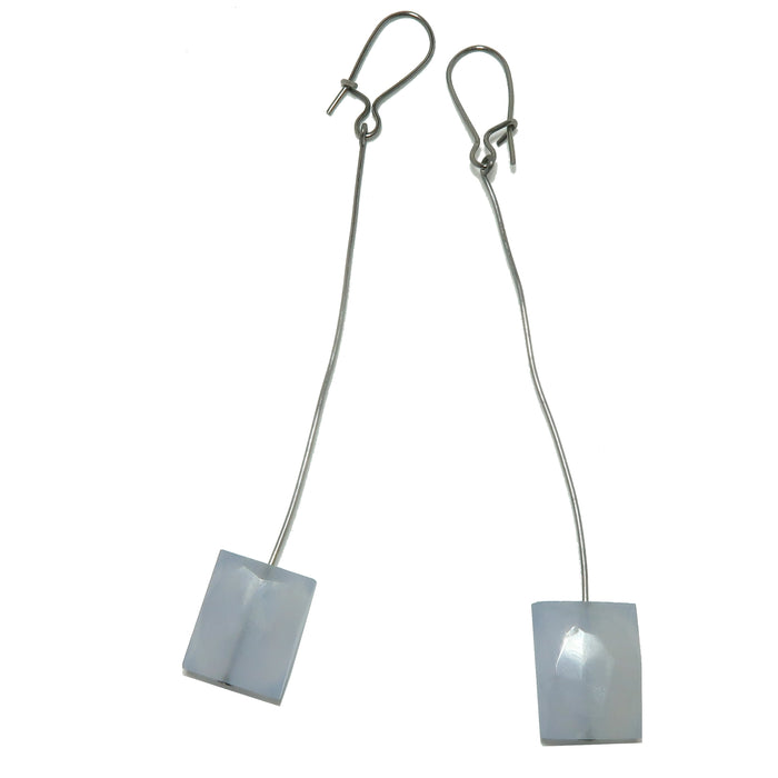 Chalcedony Earrings Divine Waves Blue Faceted Gemstone