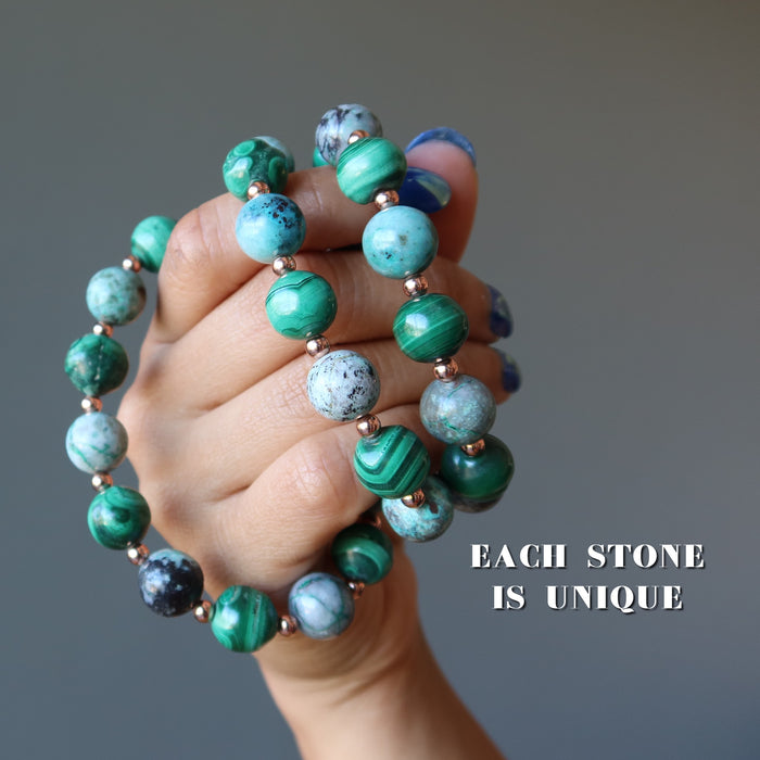 chrysocolla and malachite bracelets on hand