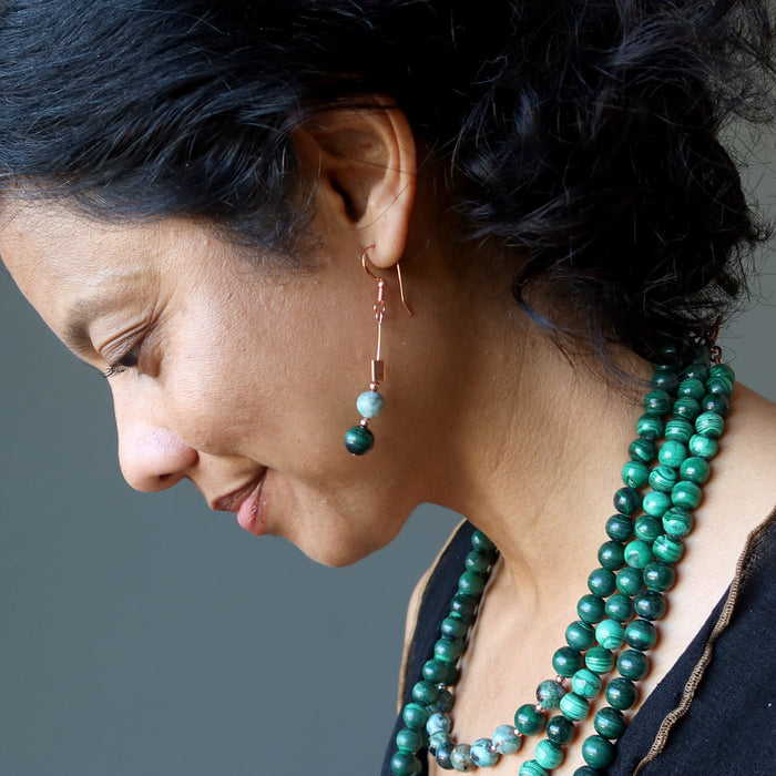 chrysocolla malachite copper earrings