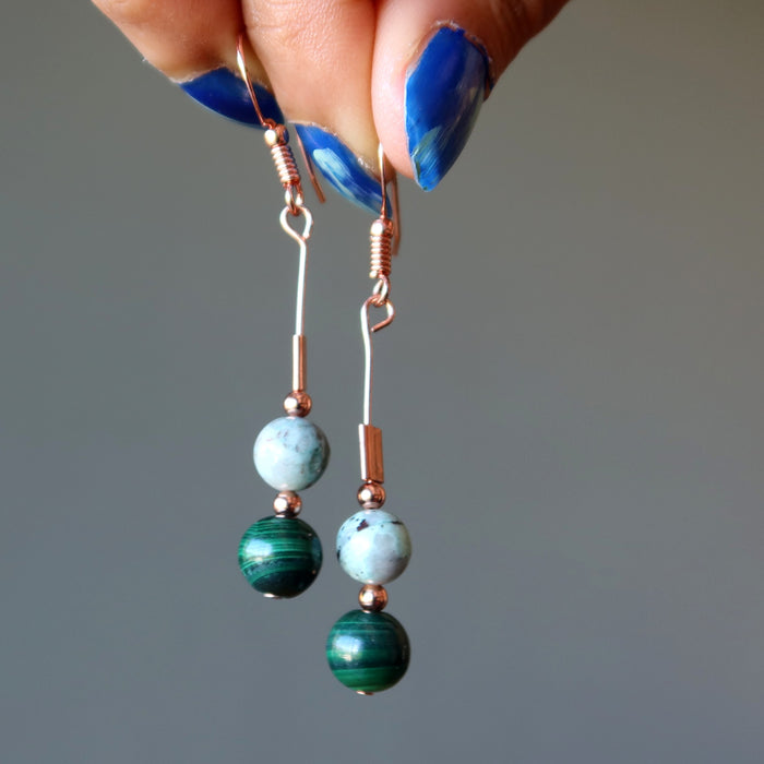 chrysocolla malachite copper earrings