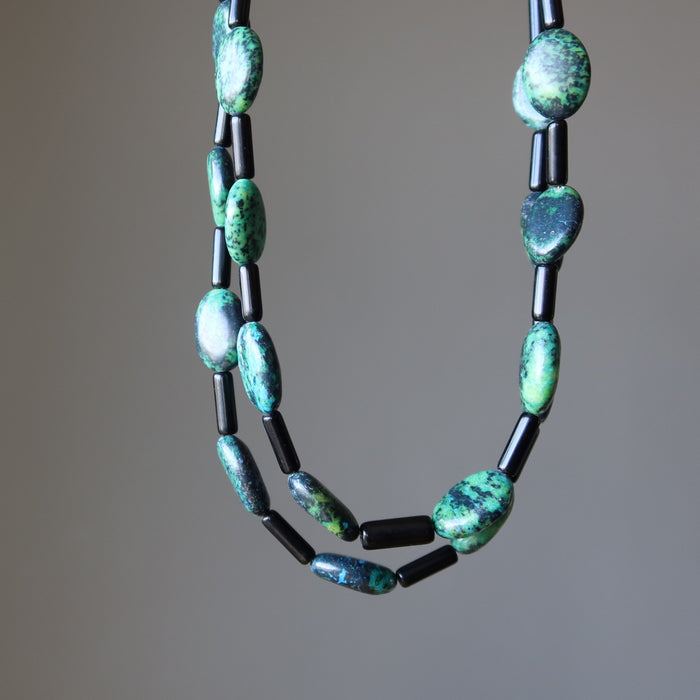 Chrysocolla Necklace Bold Soul Double Layer Black Obsidian