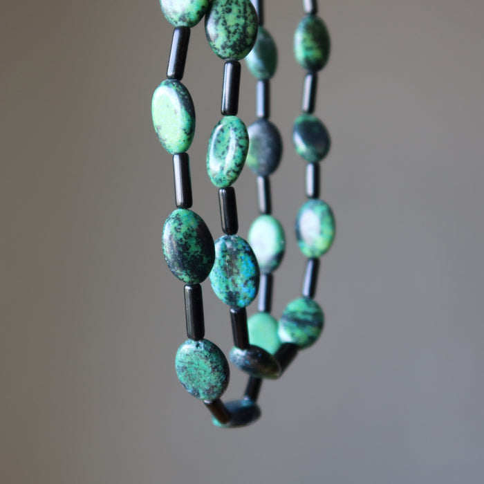 Chrysocolla Necklace Bold Soul Double Layer Black Obsidian