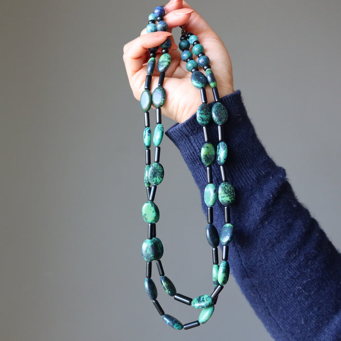 Chrysocolla Necklace Bold Soul Double Layer Black Obsidian