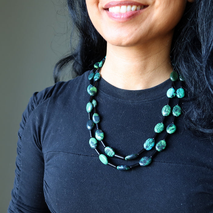 Chrysocolla Necklace Bold Soul Double Layer Black Obsidian
