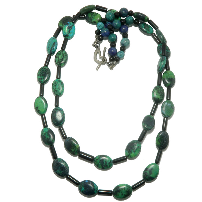 Chrysocolla Necklace Bold Soul Double Layer Black Obsidian