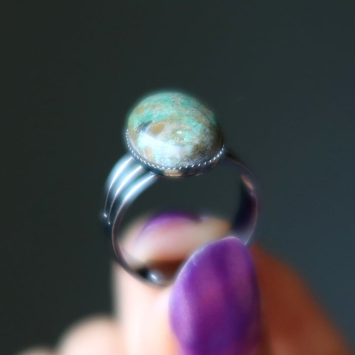chrysocolla oval ring in gunmetal