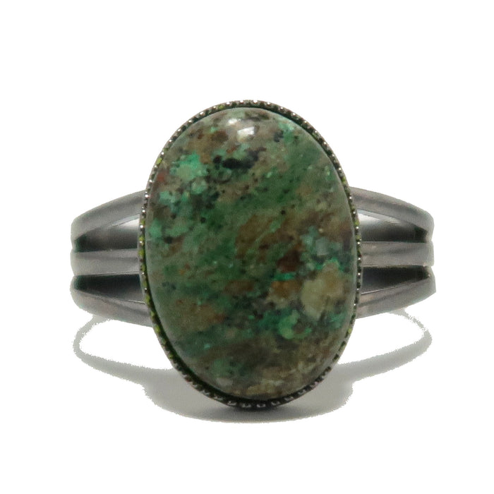 chrysocolla oval ring in gunmetal