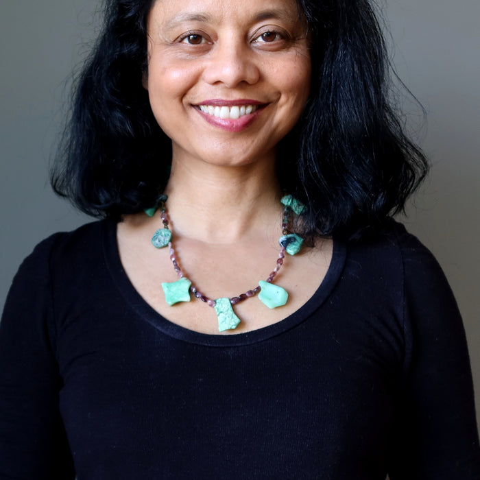 Chrysoprase Necklace Rainbow Tourmaline Quirky Gem