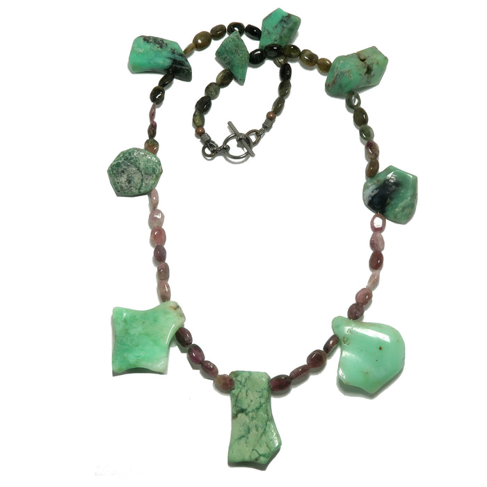 Chrysoprase Necklace Rainbow Tourmaline Quirky Fun Gem