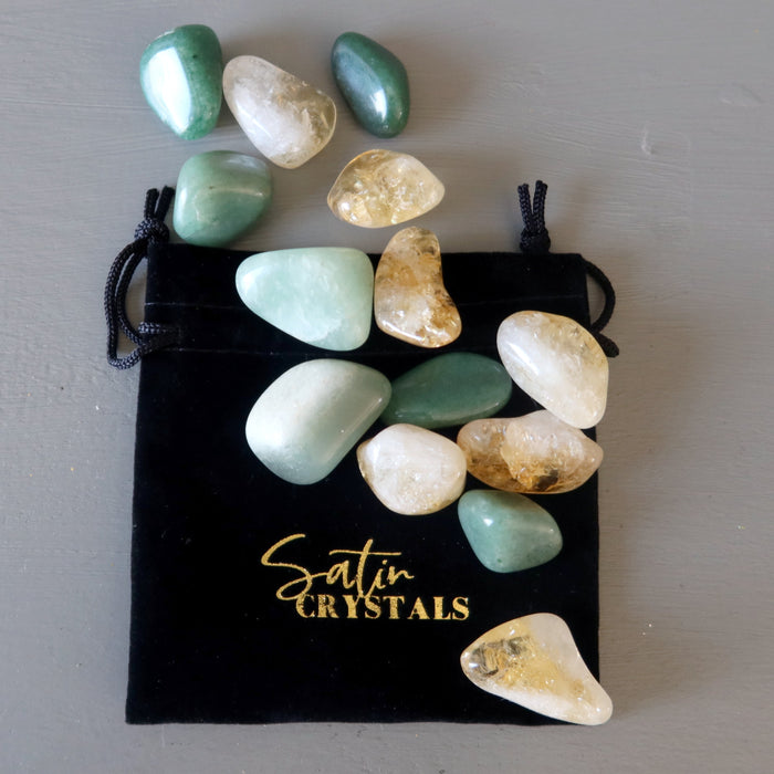 citrine and green aventurine tumbled stone set