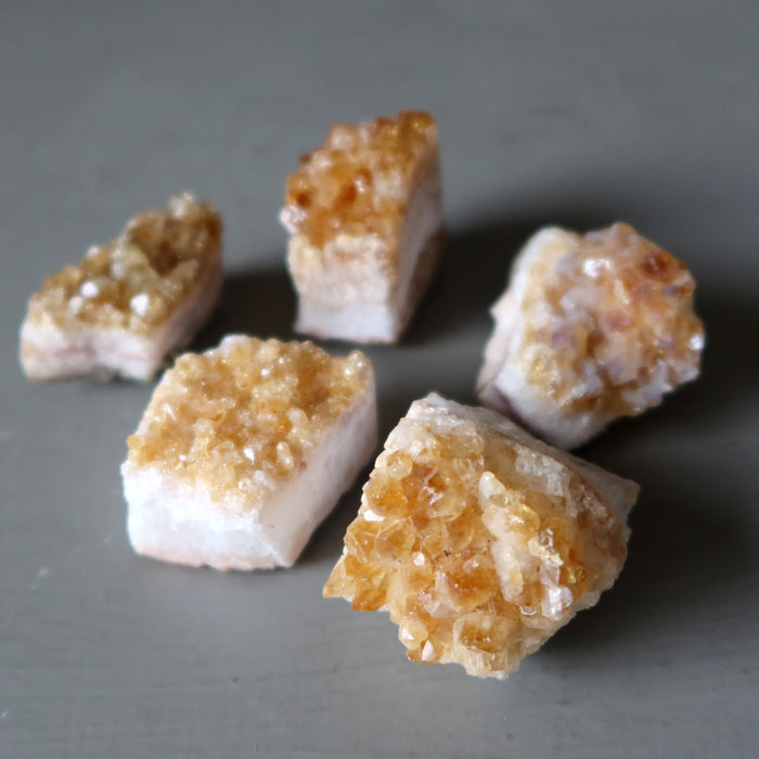 Citrine Cluster Bundle of 5 Yellow Sparkle Prosperity Crystals