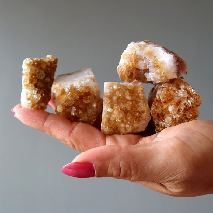 Citrine Cluster Bundle of 5 Yellow Sparkle Prosperity Crystals