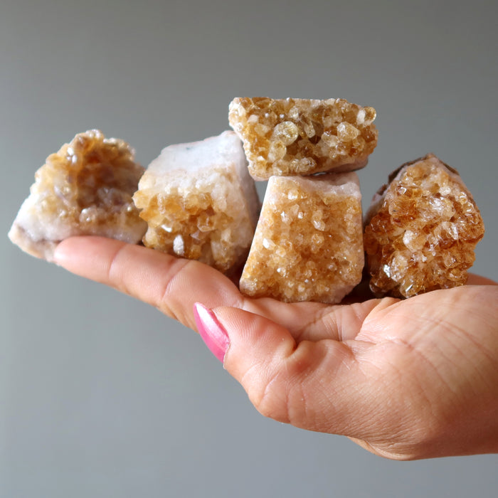 Citrine Cluster Bundle of 5 Yellow Sparkle Prosperity Crystals