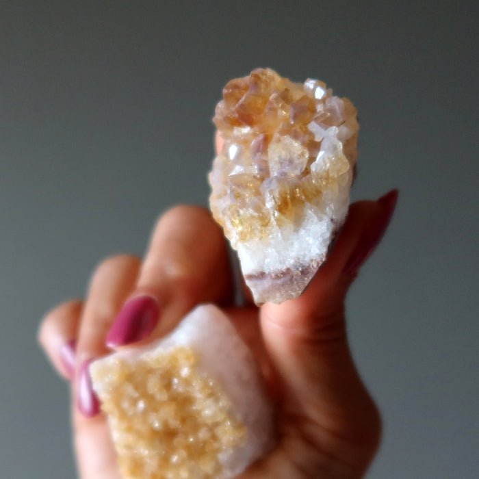 Citrine Cluster Bundle of 5 Yellow Sparkle Prosperity Crystals