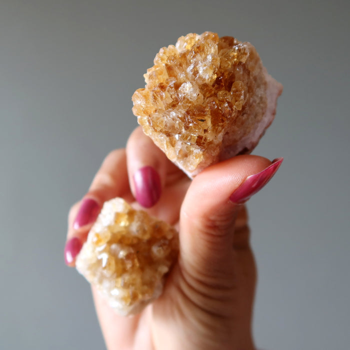 Citrine Cluster Bundle of 5 Yellow Sparkle Prosperity Crystals