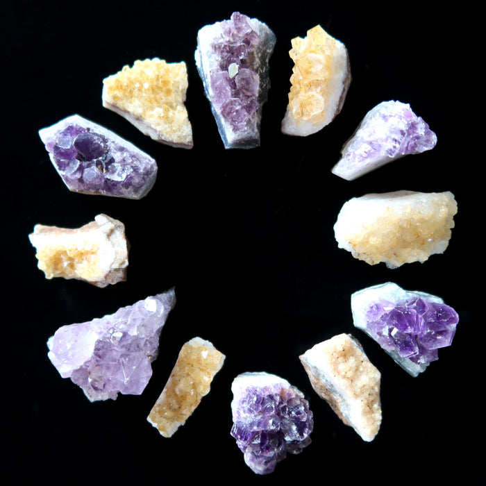 Citrine Amethyst Cluster Bundle of 12 Yellow Purple Crystals
