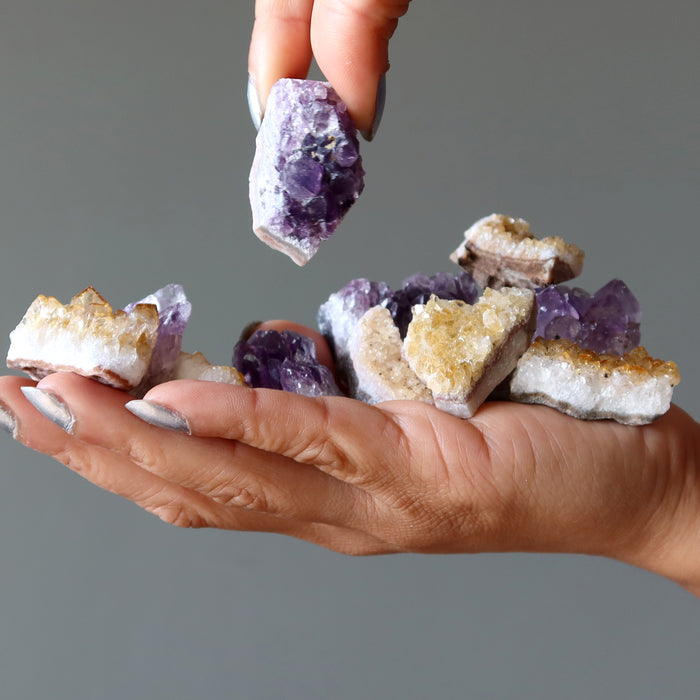 Citrine Amethyst Cluster Bundle of 12 Yellow Purple Crystals