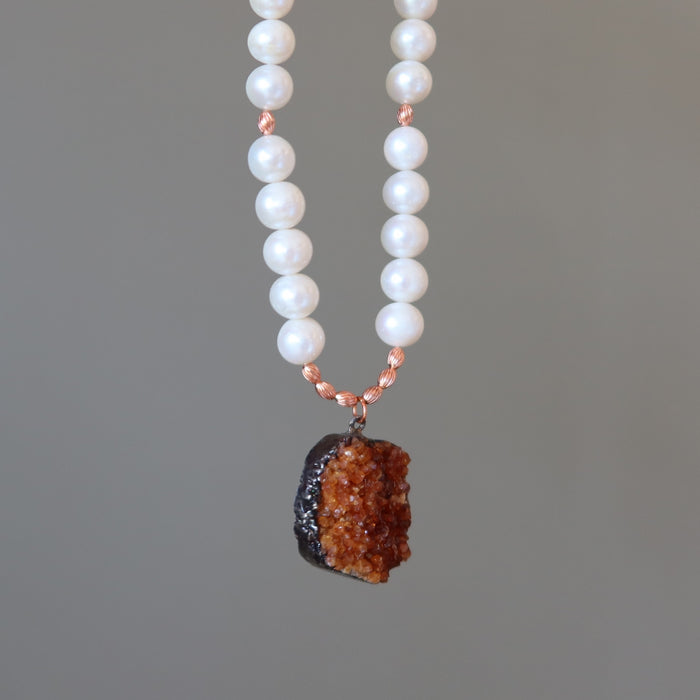 Citrine Necklace Lustrous Luxury White Pearl & Orange Gem