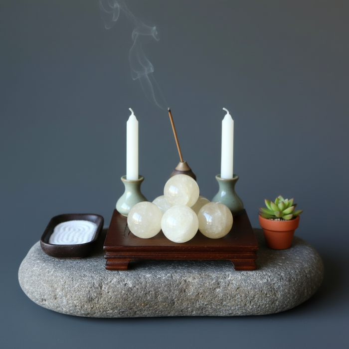 citrine stones on an alter