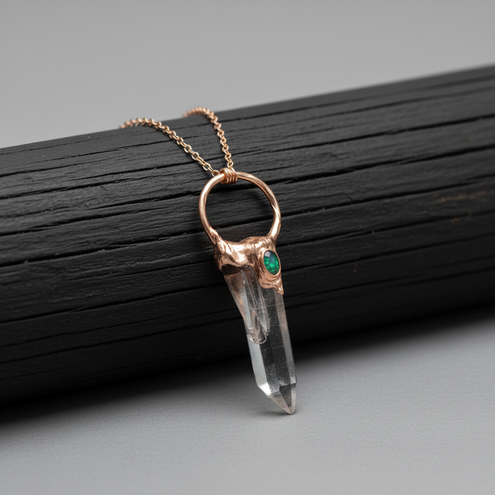 Clear Quartz Necklace Point Opal Triplet Copper