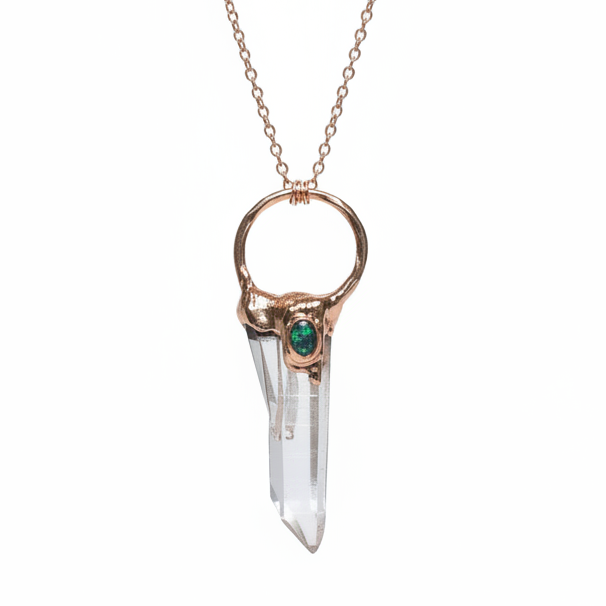Clear Quartz Necklace Point Opal Triplet Copper