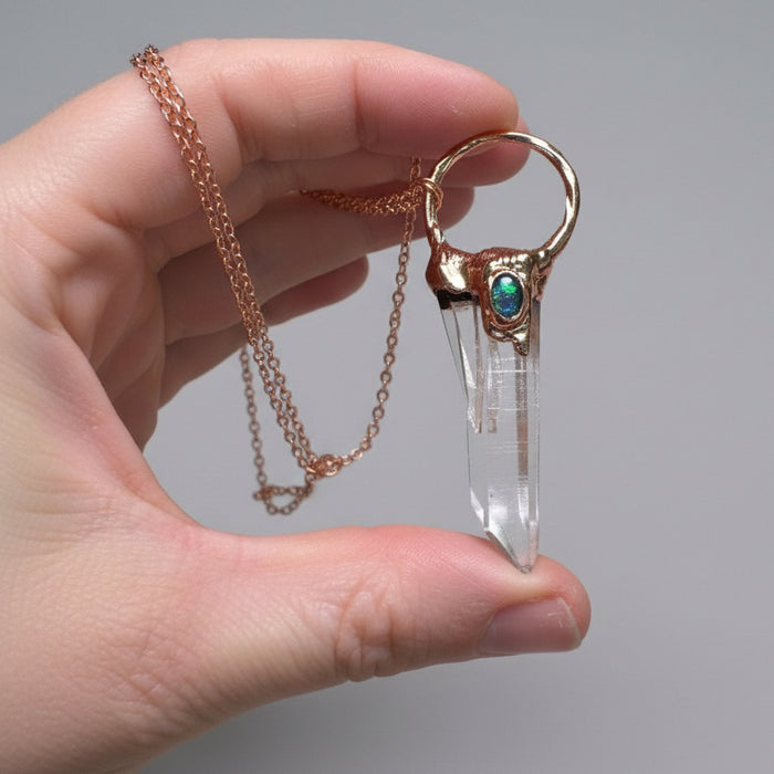 Clear Quartz Necklace Point Opal Triplet Copper