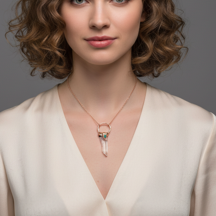 Clear Quartz Necklace Point Opal Triplet Copper