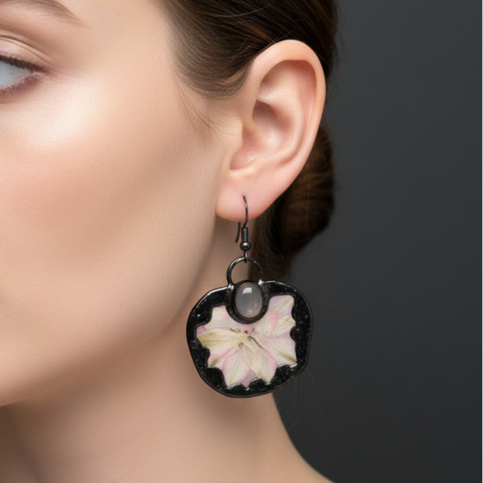 Rose Quartz Earrings Pink Flower Love Gemstones