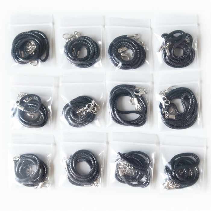 Cotton Cord Necklace Bundle of 12 Black Waxed 2mm