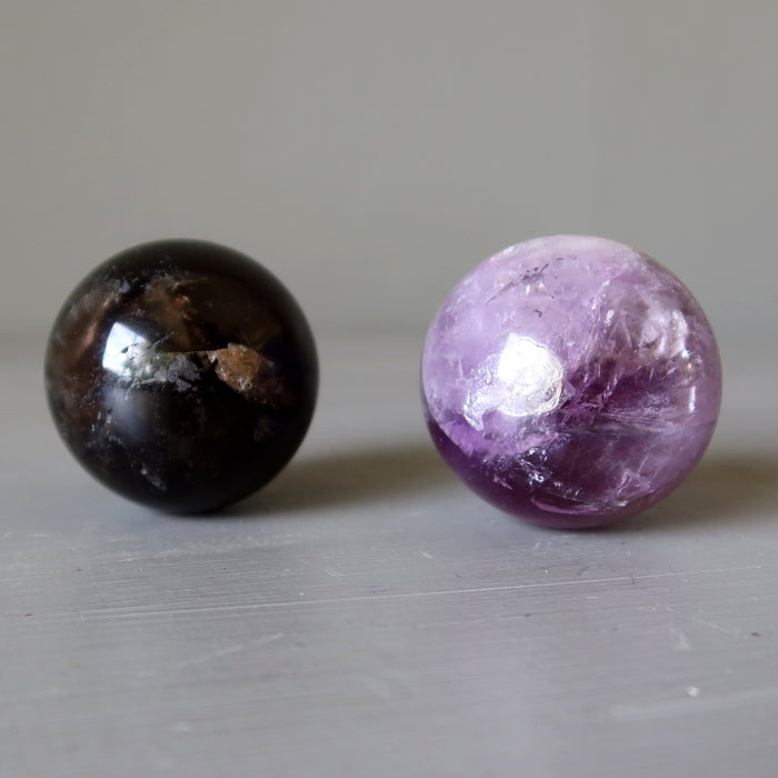 Crystal Sphere Set Amethyst Smoky Quartz Purple Black Balls