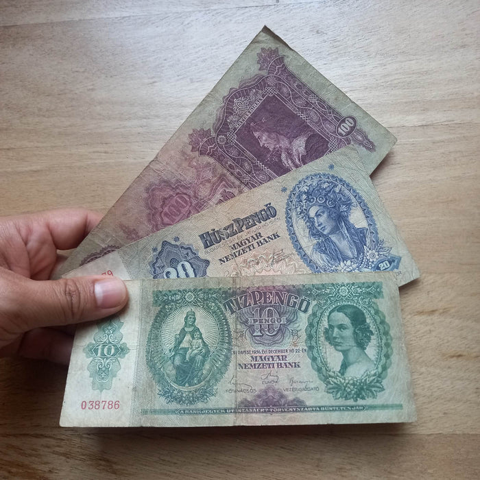 Vintage Banknote 1930-1941 Hungary Pengő 3pc Set Tíz Húsz Száz 10 20 100 Progression Bills