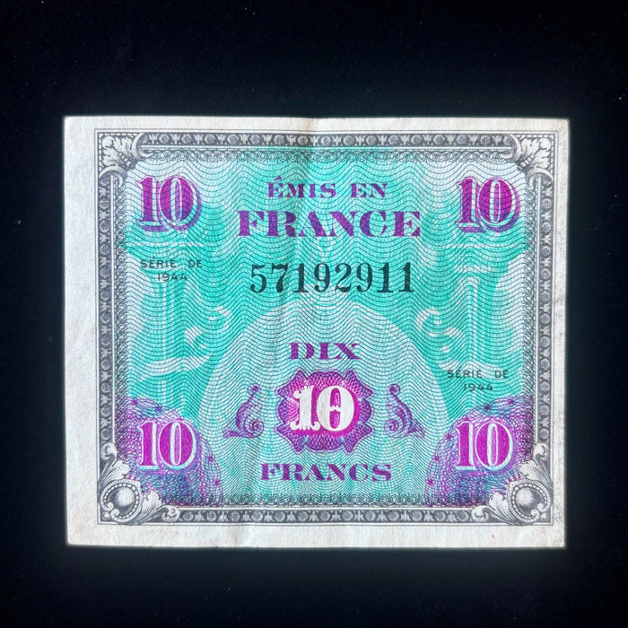 Vintage Banknote 1944 WWII France 10 Francs Allied Military Currency