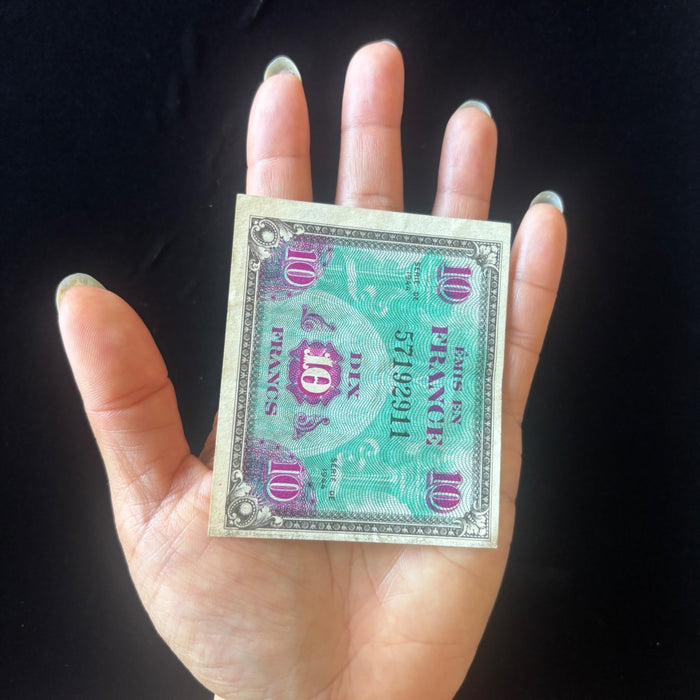 Vintage Banknote 1944 WWII France 10 Francs Allied Military Currency