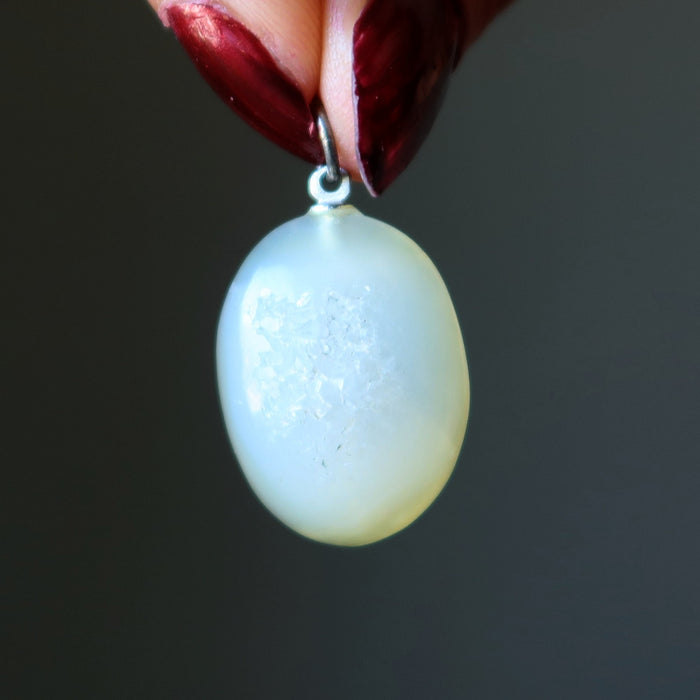 druzy quartz oval pendant