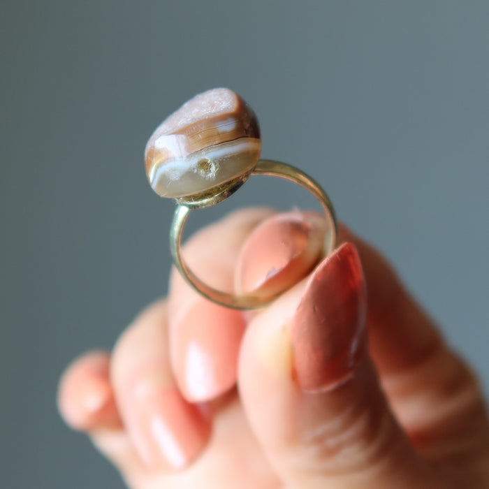 Druzy Quartz Ring Sparkling Strong Style Agate on Gold Size 8-9