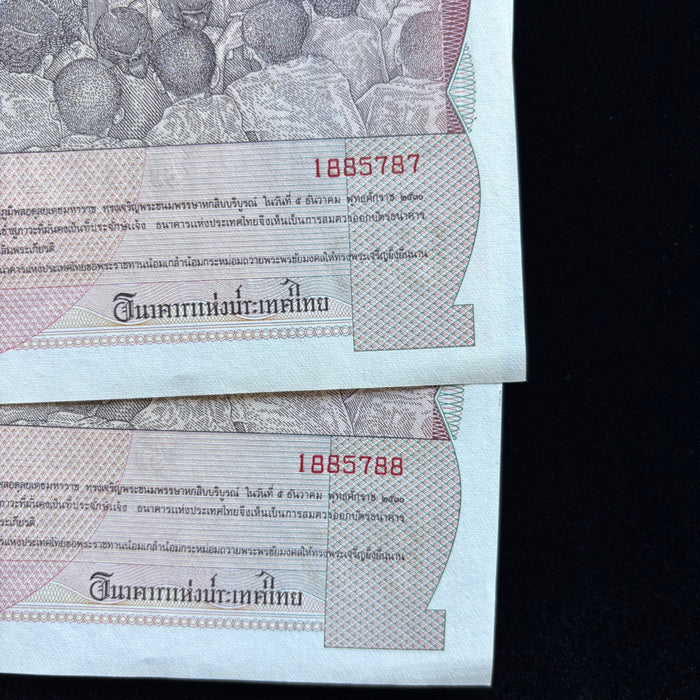 Thai Consecutive Pair Banknote Big Commemorative Baht UV Set 1987 King Rama IX