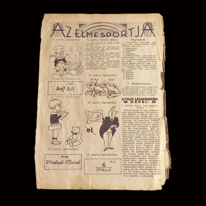 Vintage Ephemera 1930 Lady Hamilton Art & Riddle Pesti Hirlap Vasarnapja Hungary