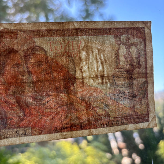 Vintage Banknote 1942 France 20 Francs Artistic Breton Child Fisherman Currency